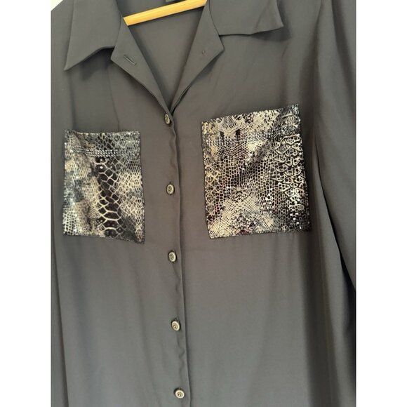 Frank Lyman Womens Button Up Sheer Top Size 6 Black Artsy Whimsigoth Mob Wife - Picture 3 of 10